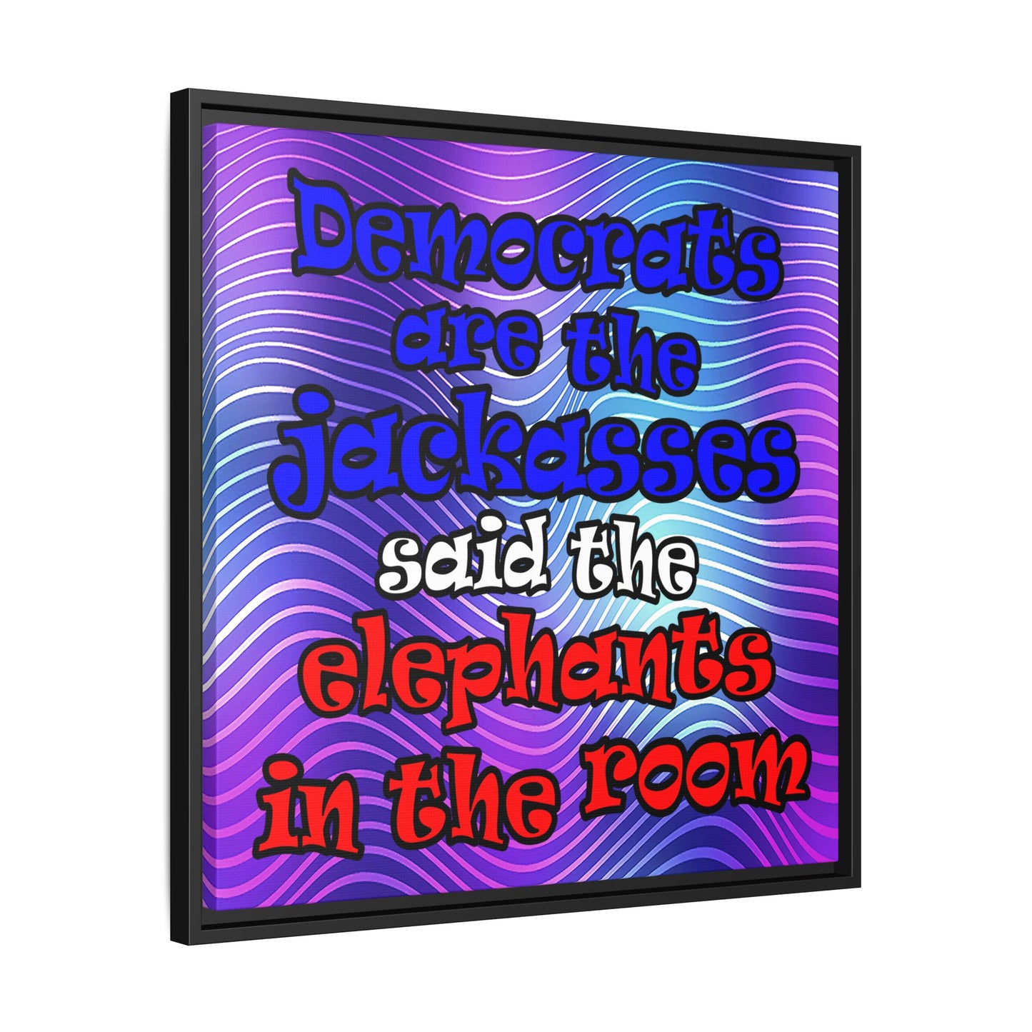 donkeys and elephants - framed canvas art (purple wave)