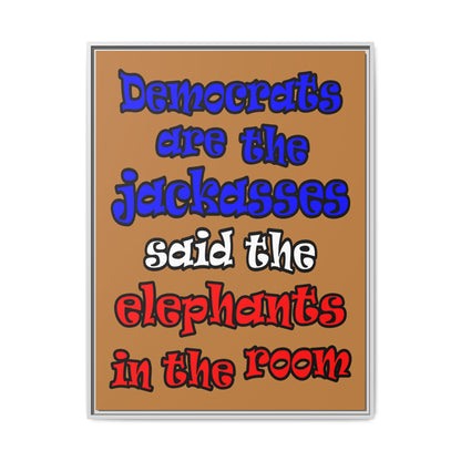donkeys and elephants - framed canvas art (light brown)