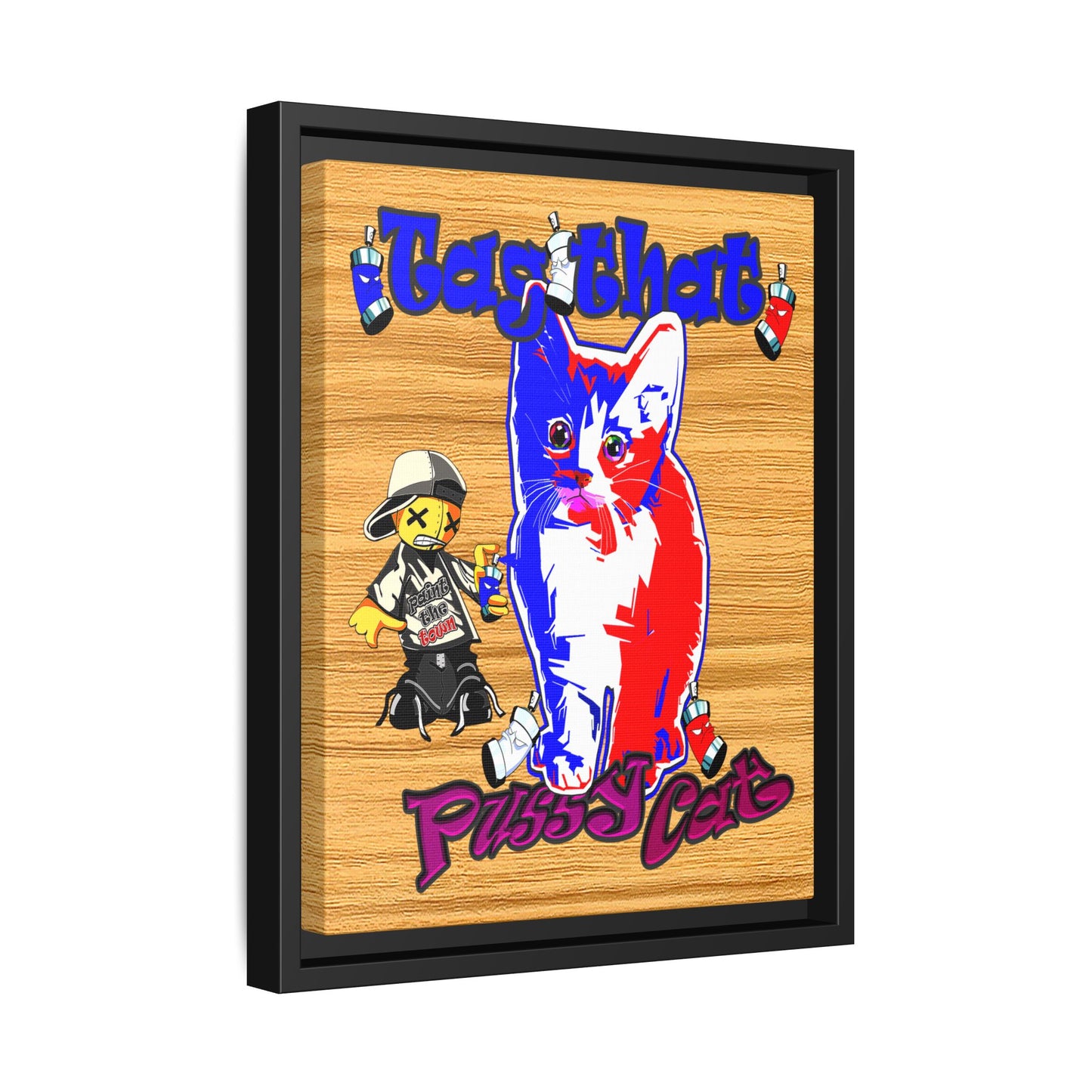 tag that - framed canvas art (butterscotch wood finish)