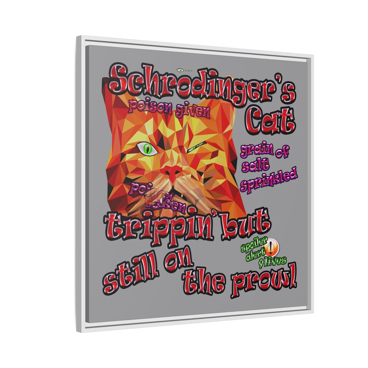 schrodinger's cat - framed canvas art (grey)