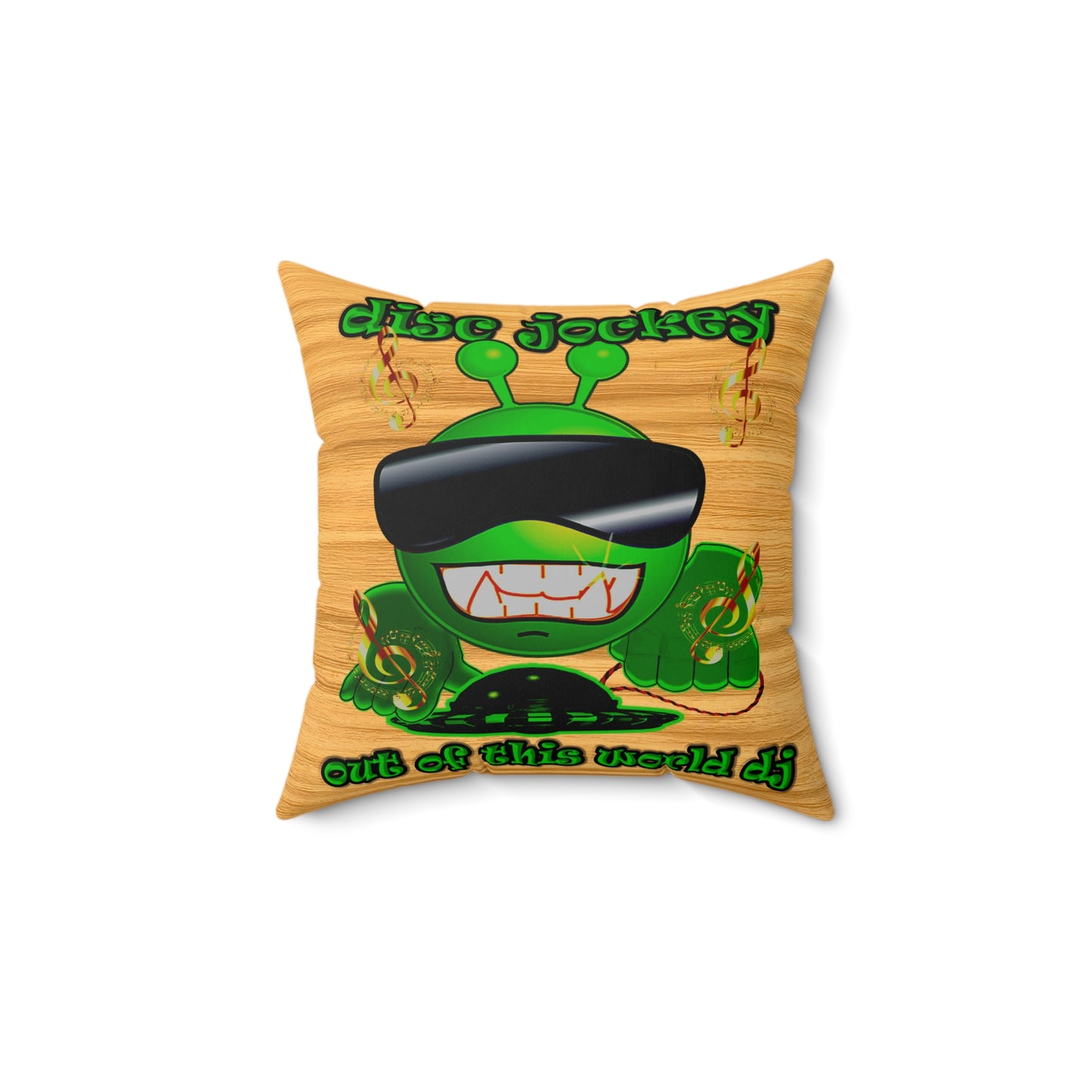 disc jockey - Spun Polyester Square Pillow - (butterscotch wood finish)