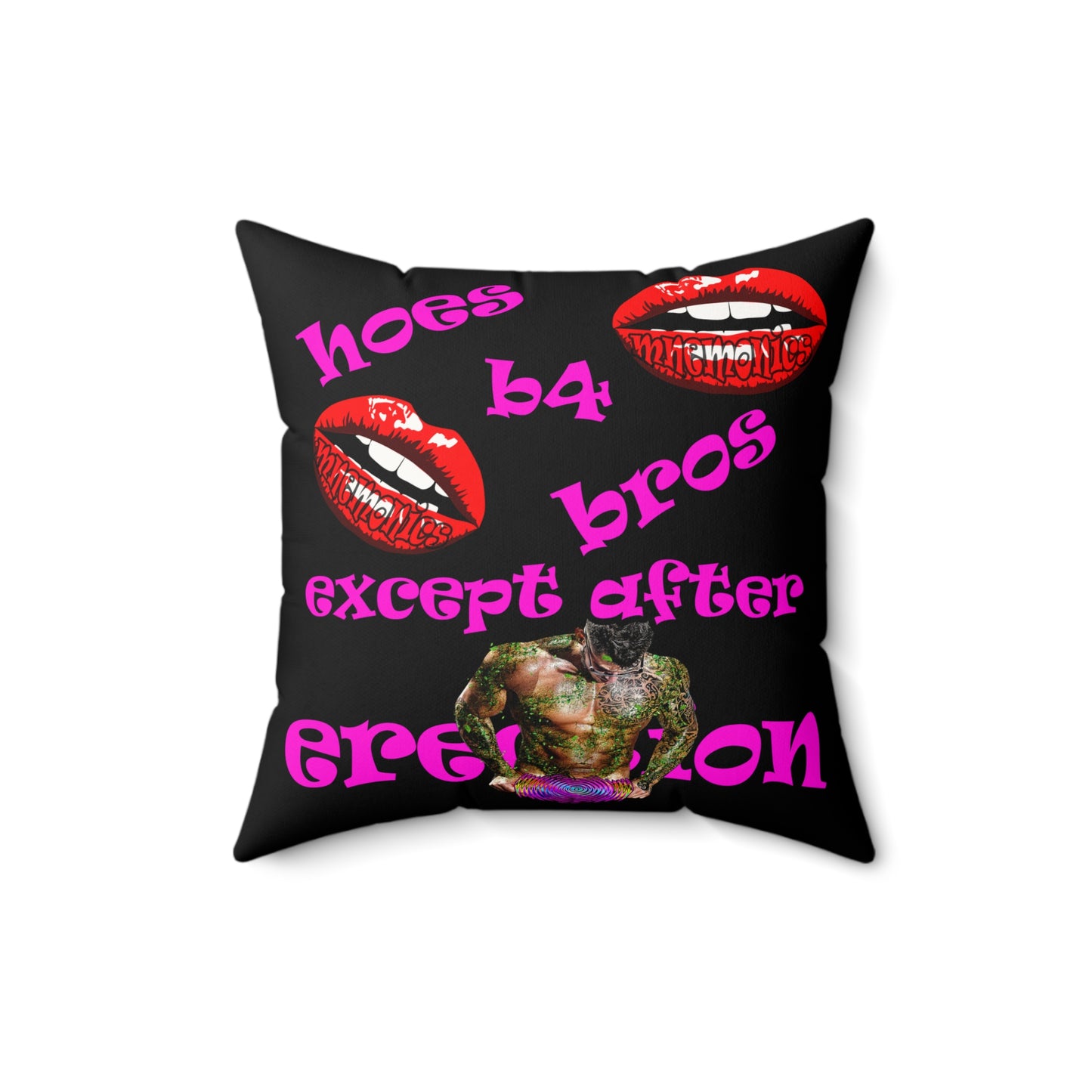 hoes b4 bros - Faux Suede Square Pillow - (black)