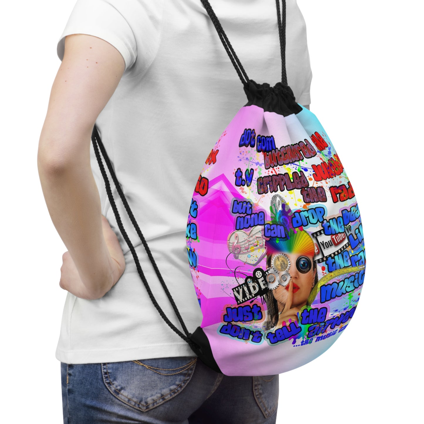 drop the beat - Drawstring Bag (light blue-pink wave)