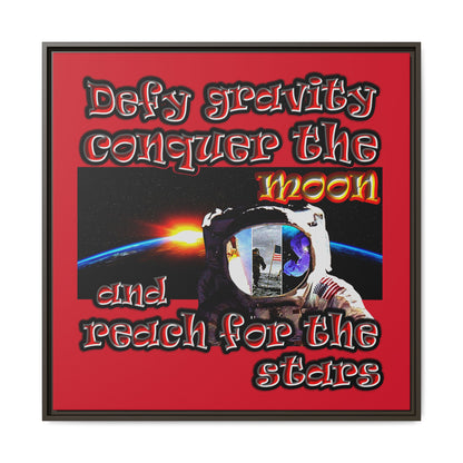 defy conquer reach - framed canvas art (dark red)
