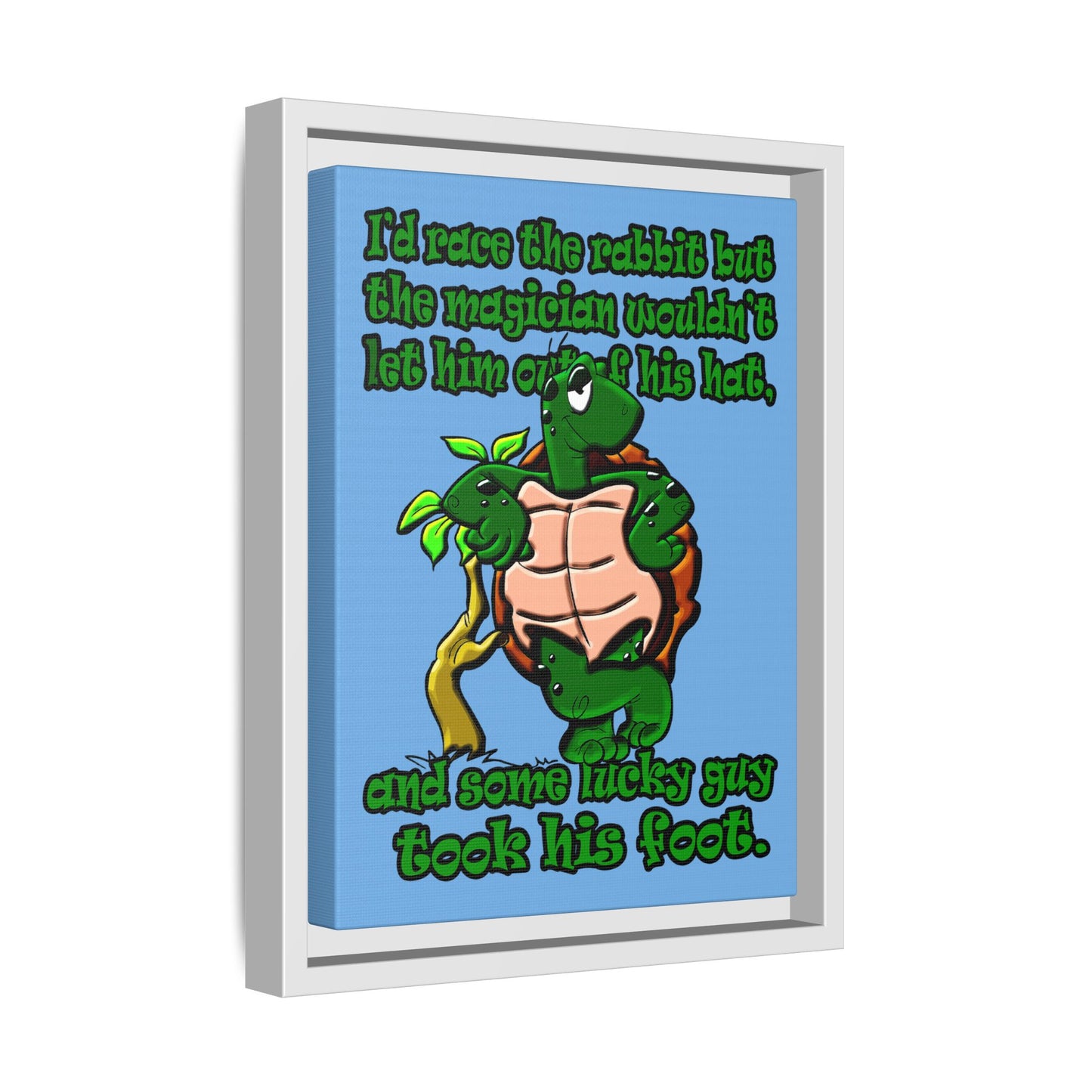 turtle race - framed canvas art (light blue)