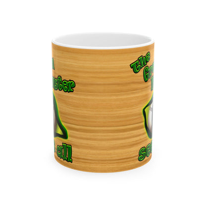 green monster - White Mug (butterscotch wood finish)