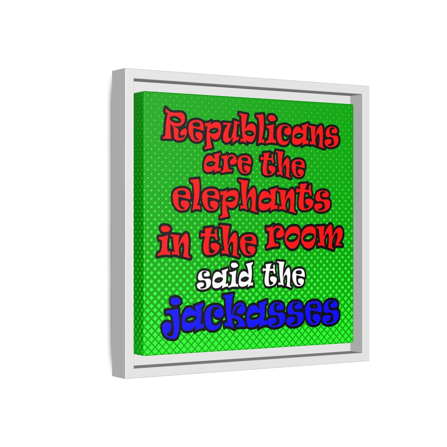 donkeys and elephants - framed canvas art (logo green)