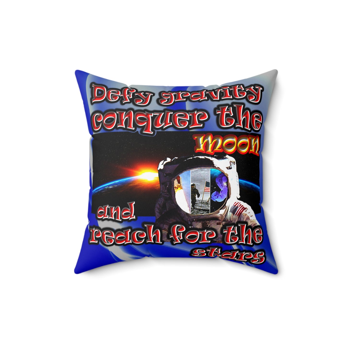 defy conquer reach - Spun Polyester Square Pillow - (blue-white wave)