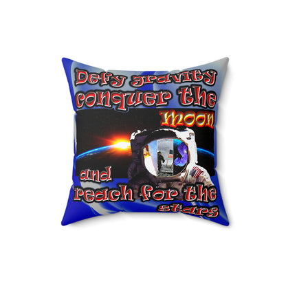 defy conquer reach - Spun Polyester Square Pillow - (blue-white wave)