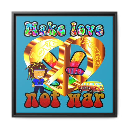 love peace - framed canvas art (turquoise)