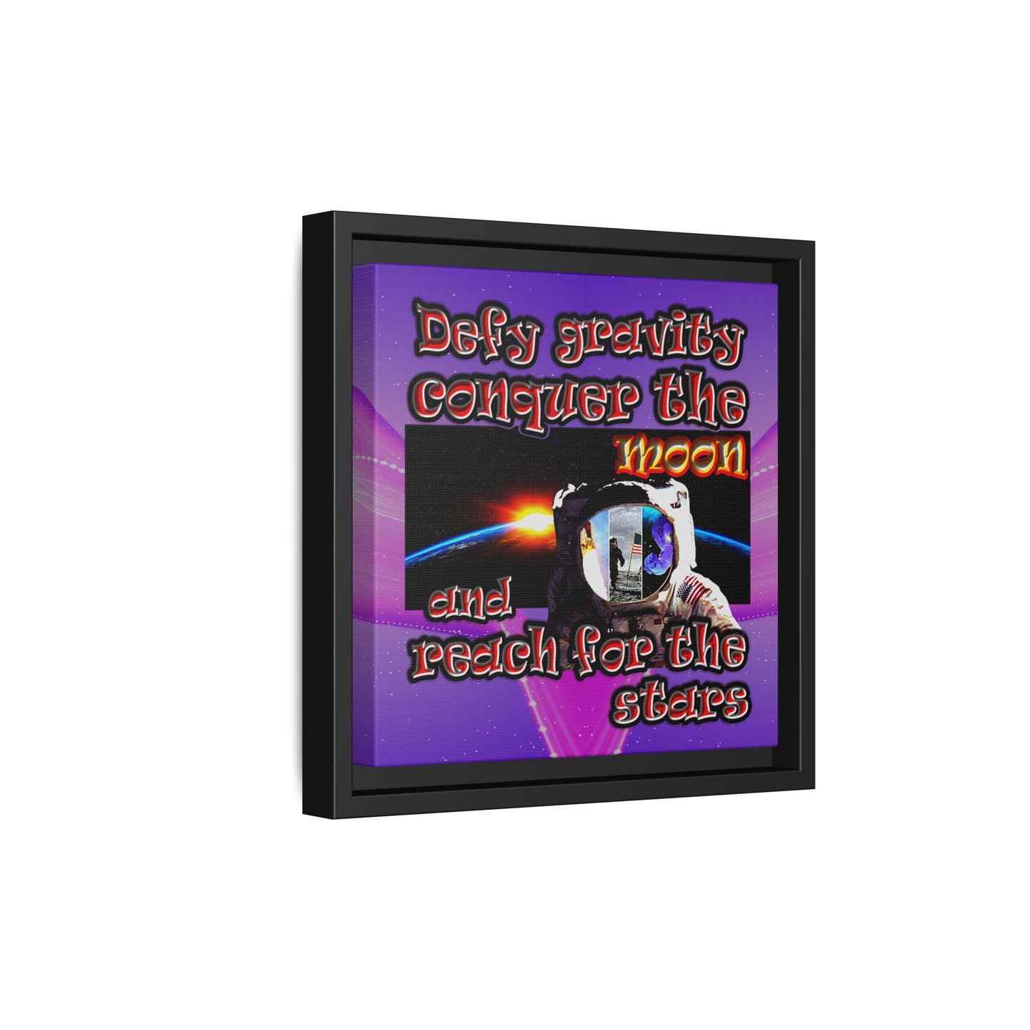 defy conquer reach - framed canvas art (purple-pink wave)