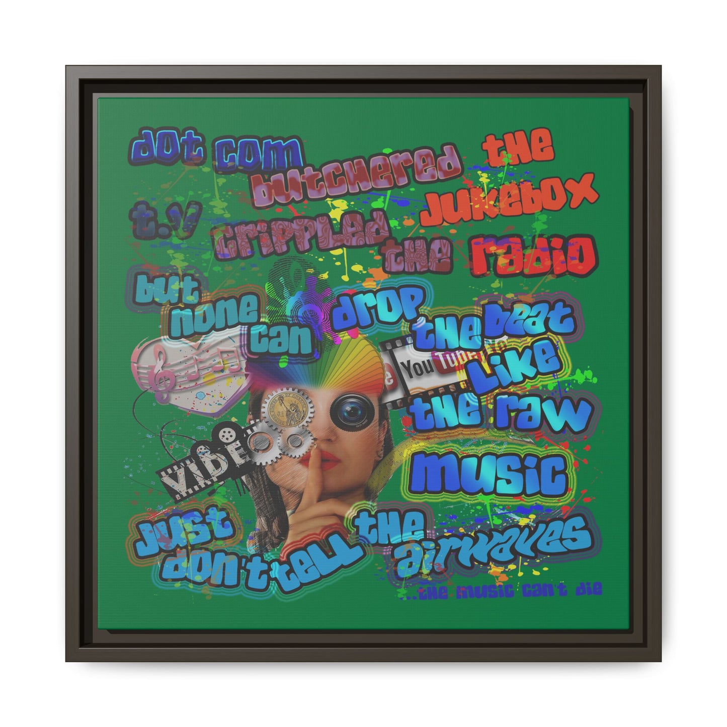 drop the beat - framed canvas art (dark green)