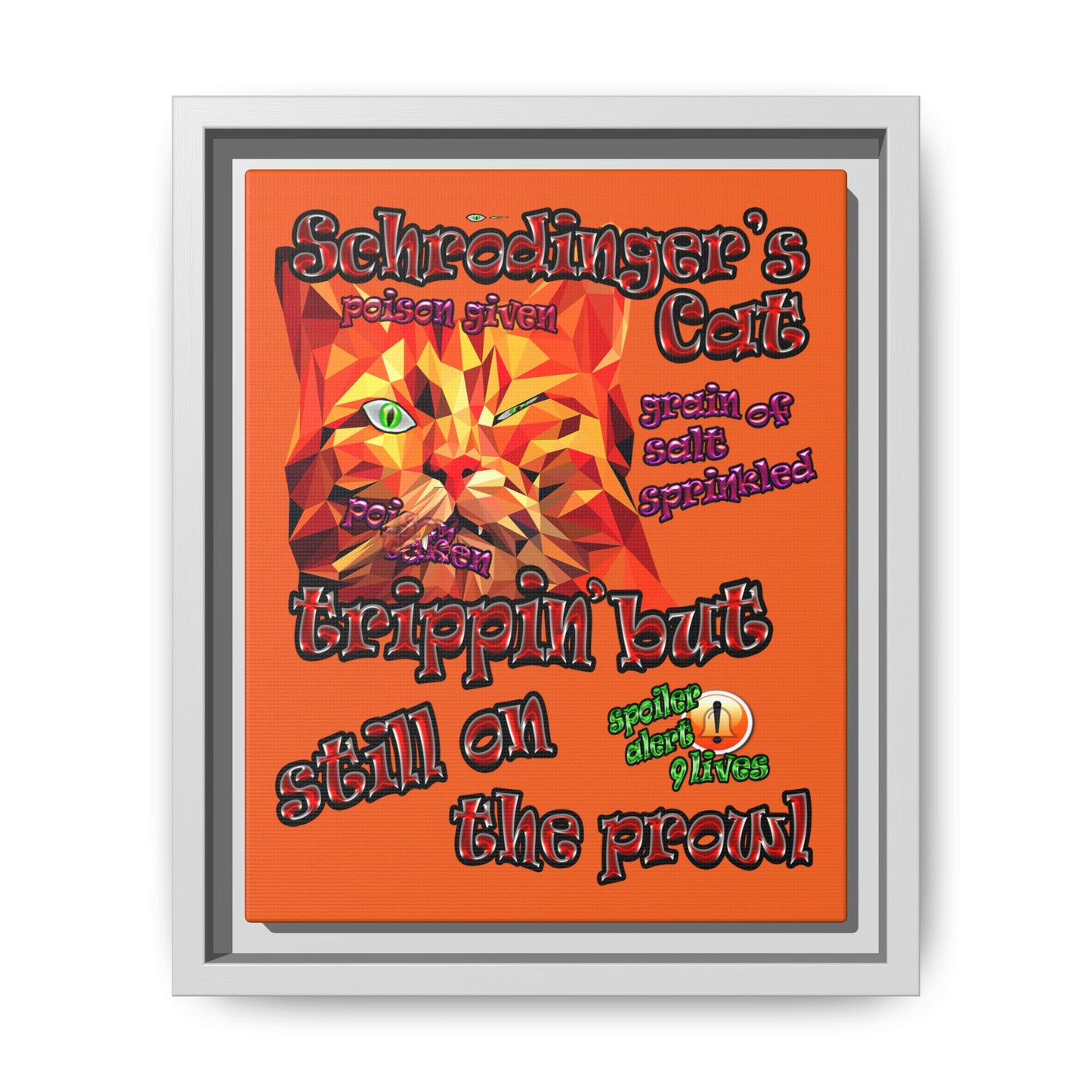 schrodinger's cat - framed canvas art (orange)