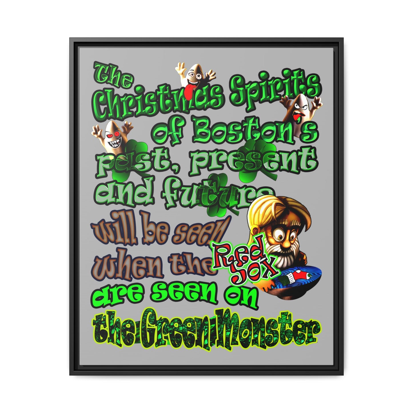 christmas spirits of boston - framed canvas art (light grey)