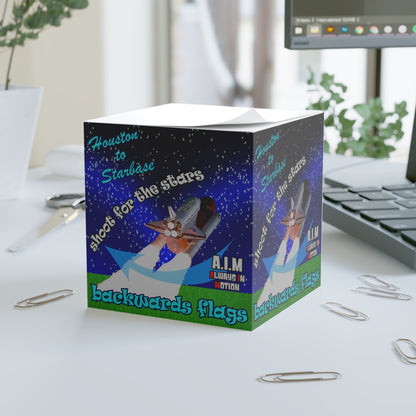 shoot for the stars - note cube ('snoops' background)