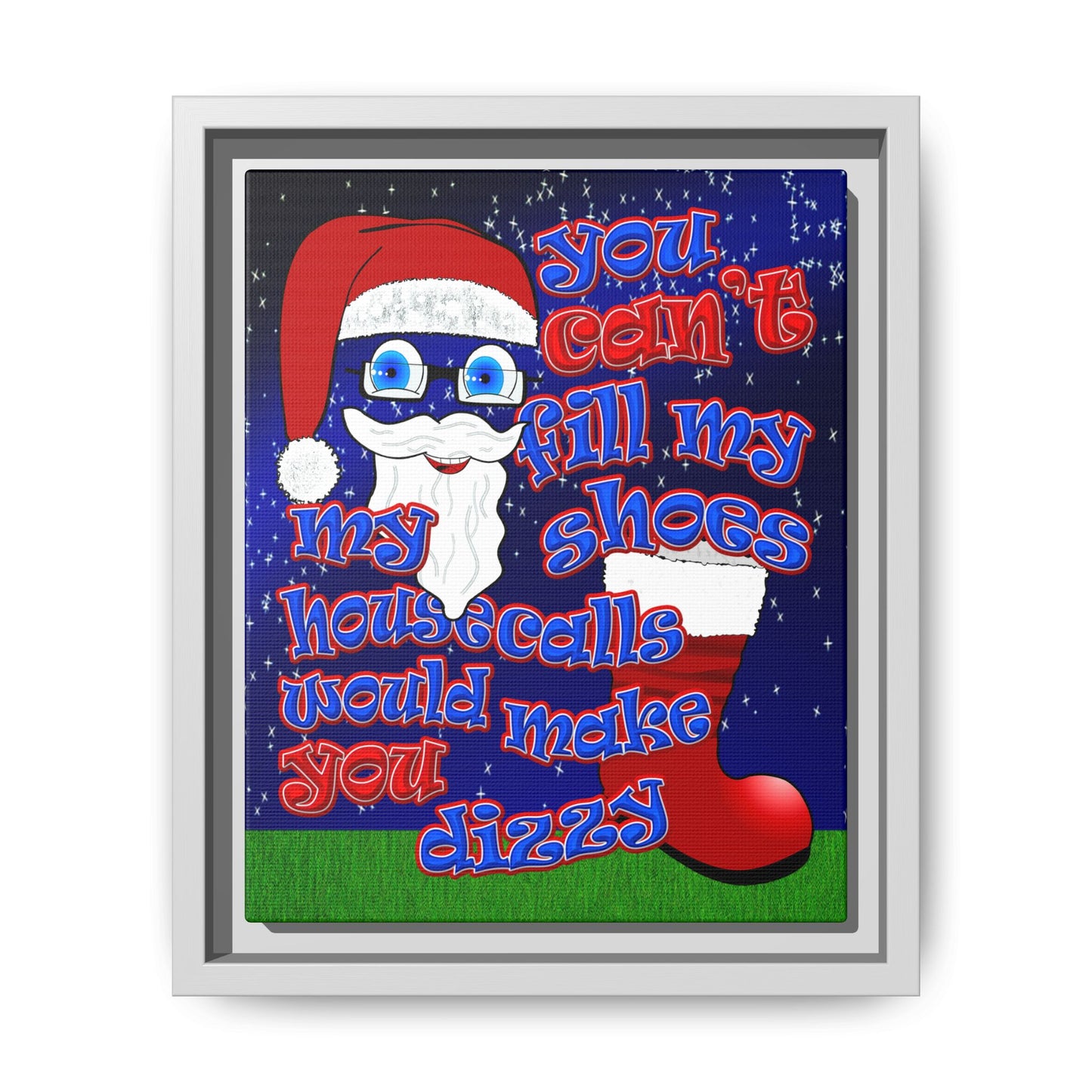 santa's shoes - framed canvas art ('snoops' background)