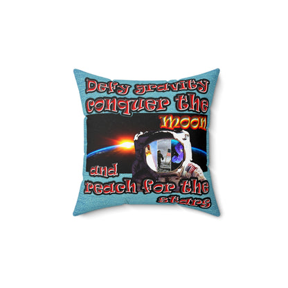 defy conquer reach - Spun Polyester Square Pillow - (faded blue)