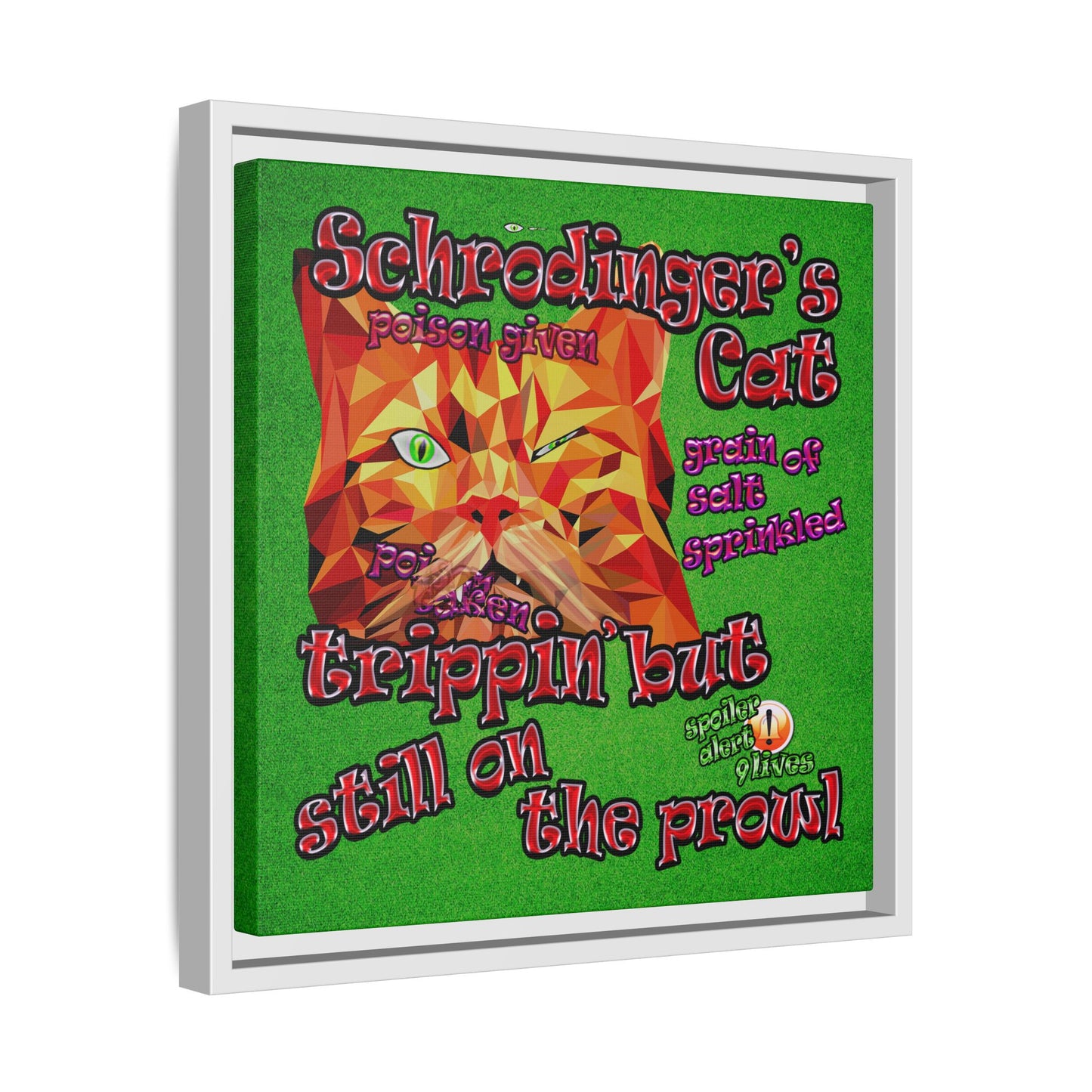 schrodinger's cat - framed canvas art (green turf)