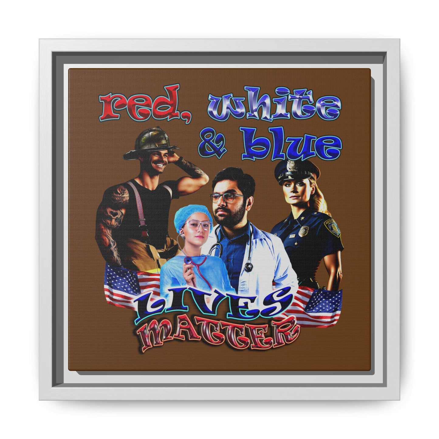 rw&b lives matter - framed canvas art (brown)