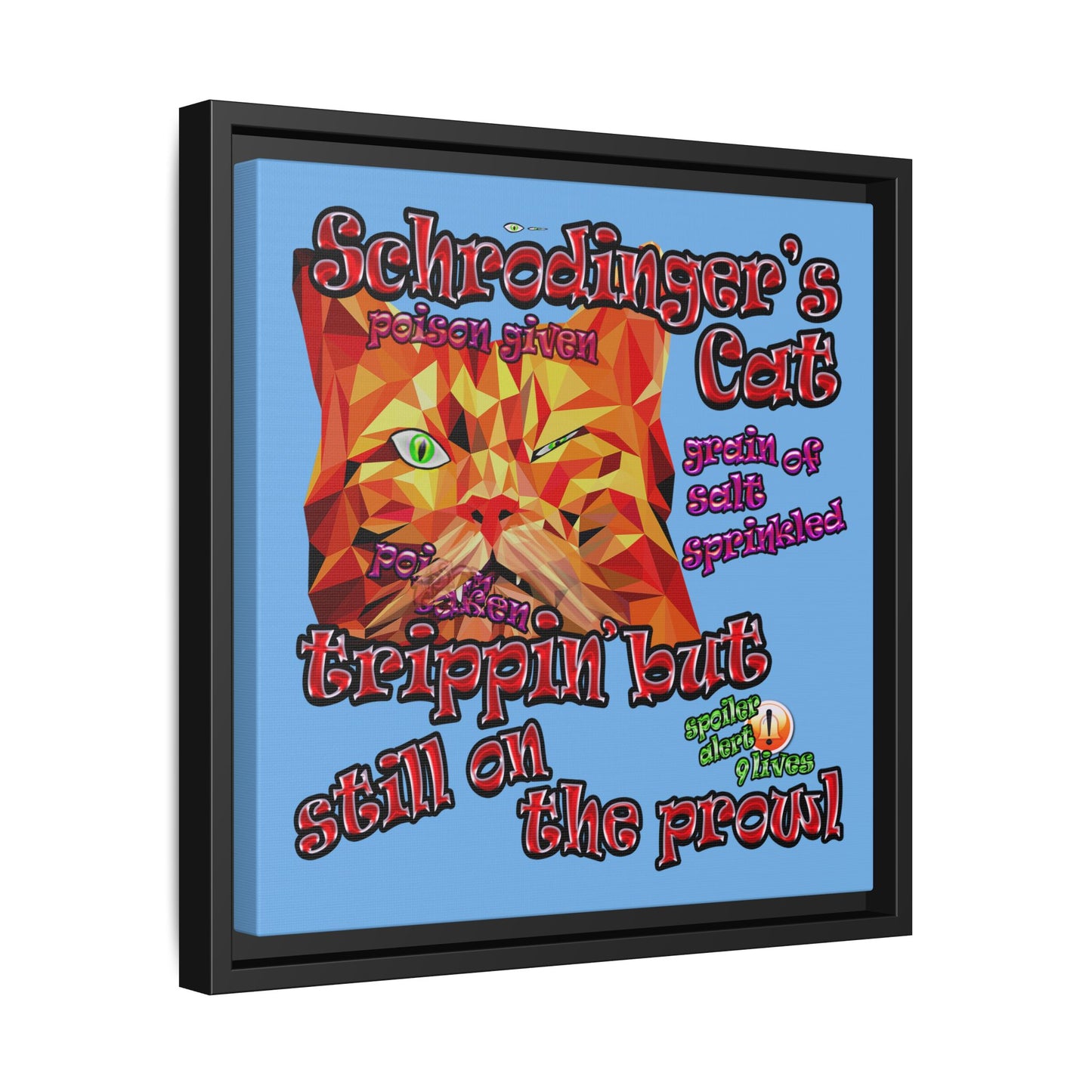 schrodinger's cat - framed canvas art (light blue)