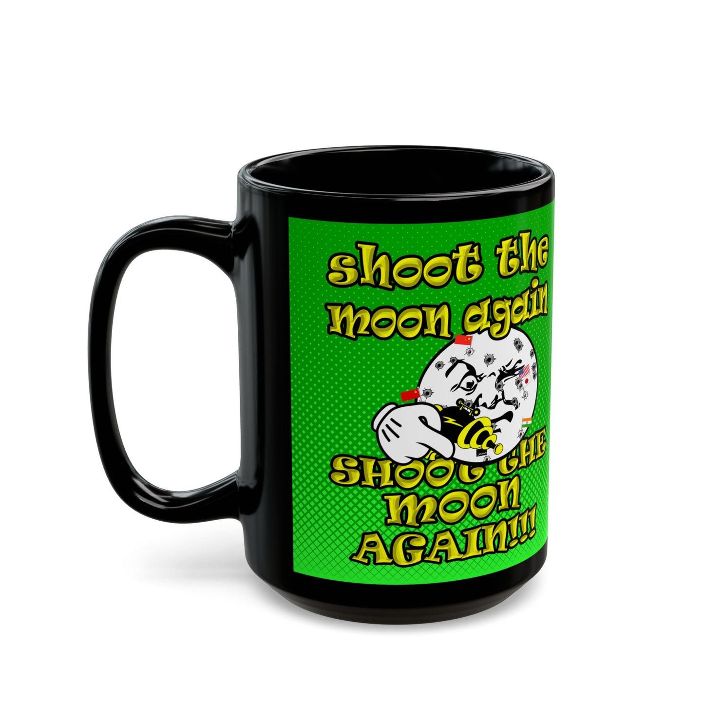shoot the moon again - Black Mug (logo green)