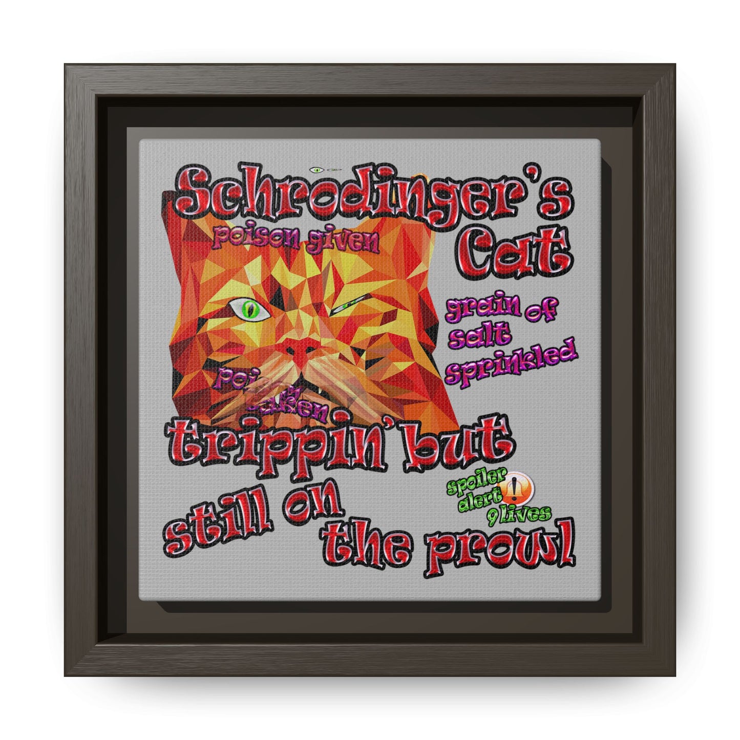 schrodinger's cat - framed canvas art (light grey)