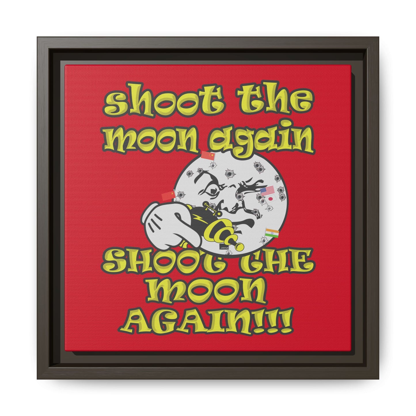 shoot the moon again - framed canvas art (dark red)