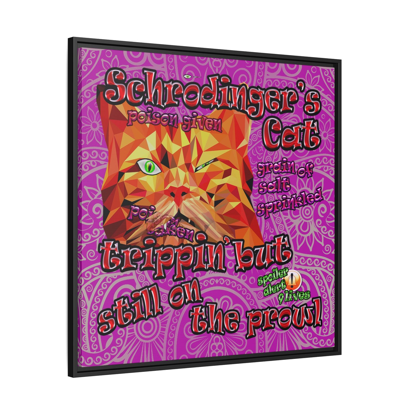 schrodinger's cat - framed canvas art (pink swirl)
