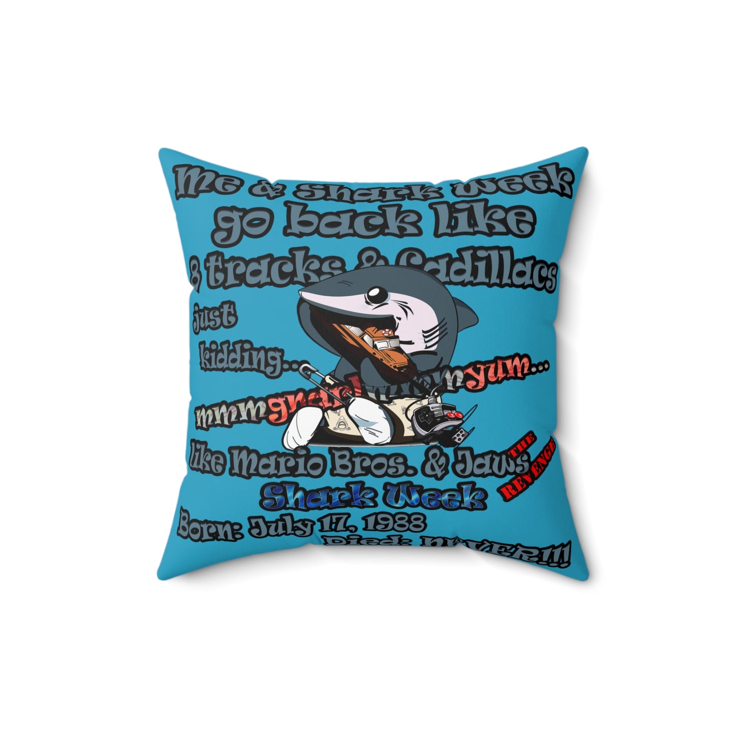shark week - Spun Polyester Square Pillow - (turquoise)
