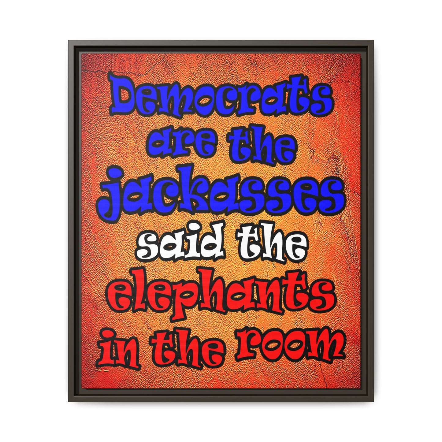 donkeys and elephants - framed canvas art (burnt orange)