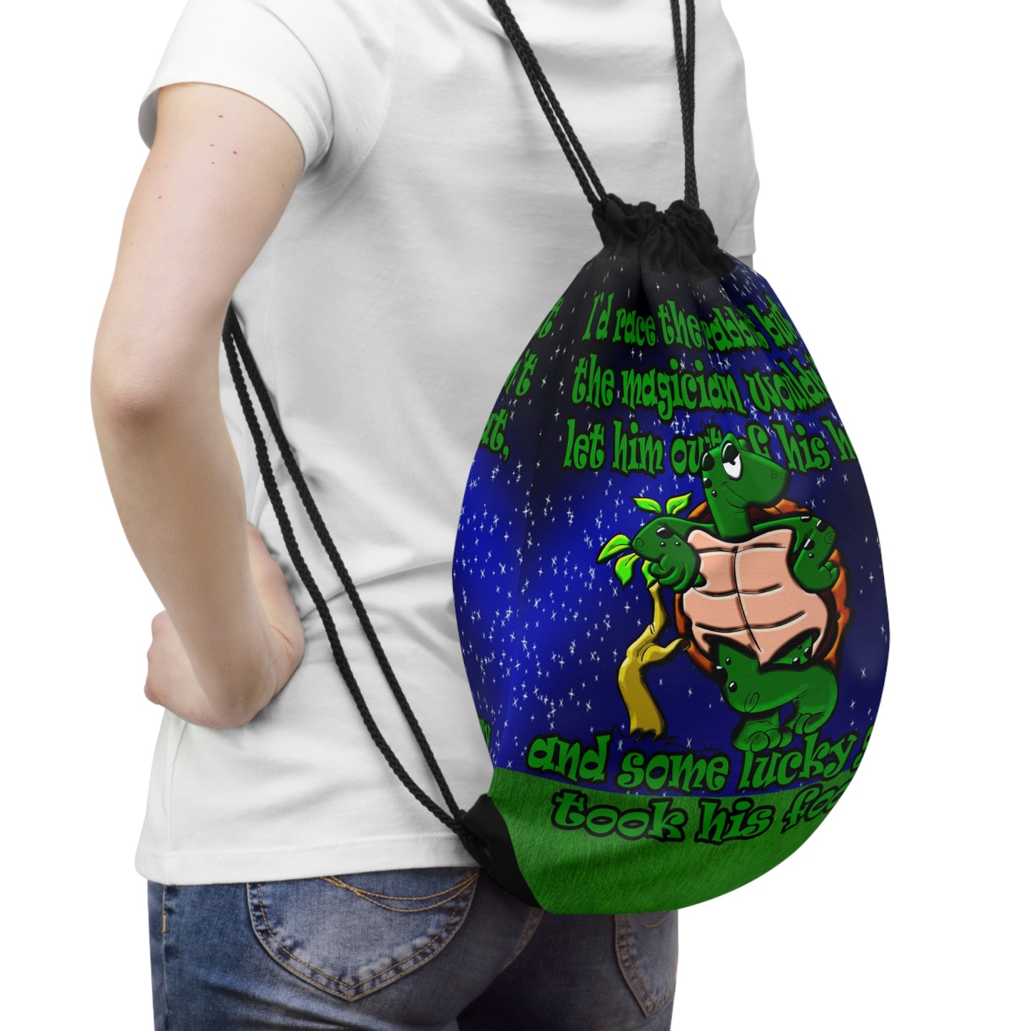 turtle race - Drawstring Bag ('snoops' background)