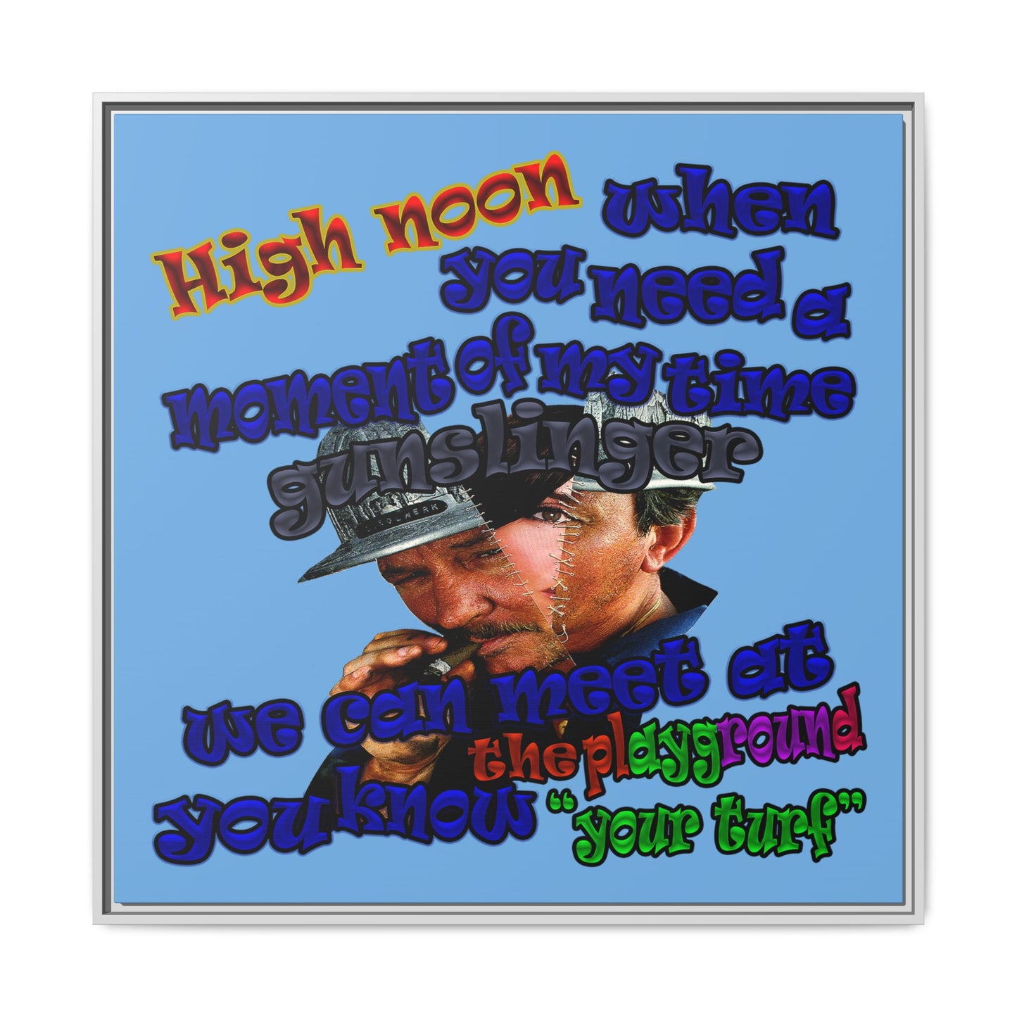 high noon - framed canvas art (light blue)
