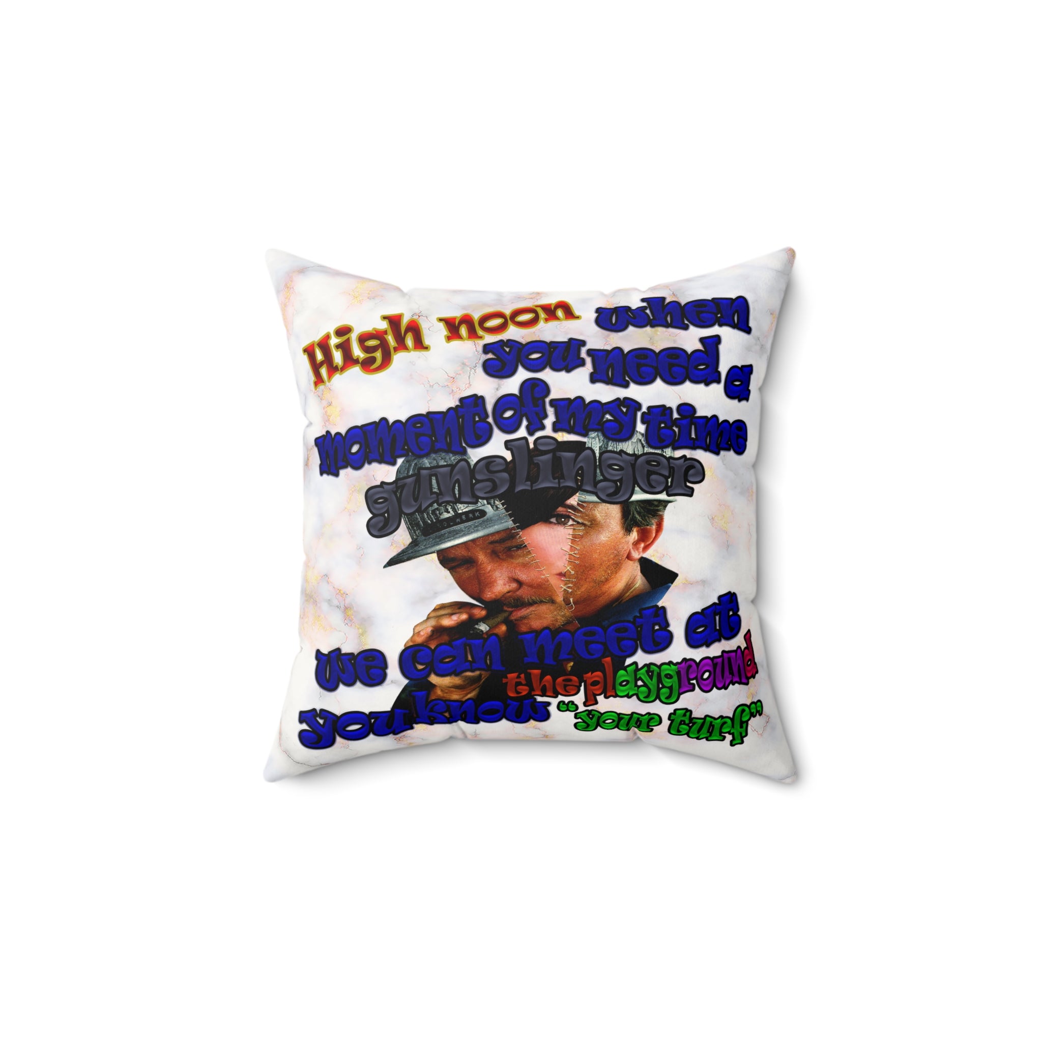 high noon - Faux Suede Square Pillow - (white marble)