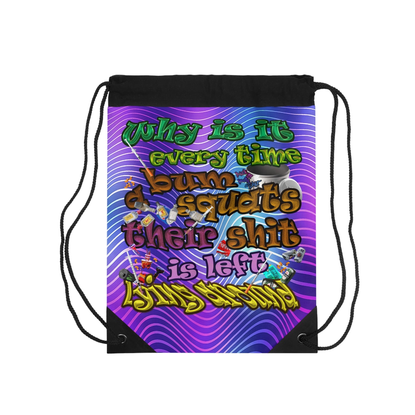 the bum's shit - Drawstring Bag (purple wave)
