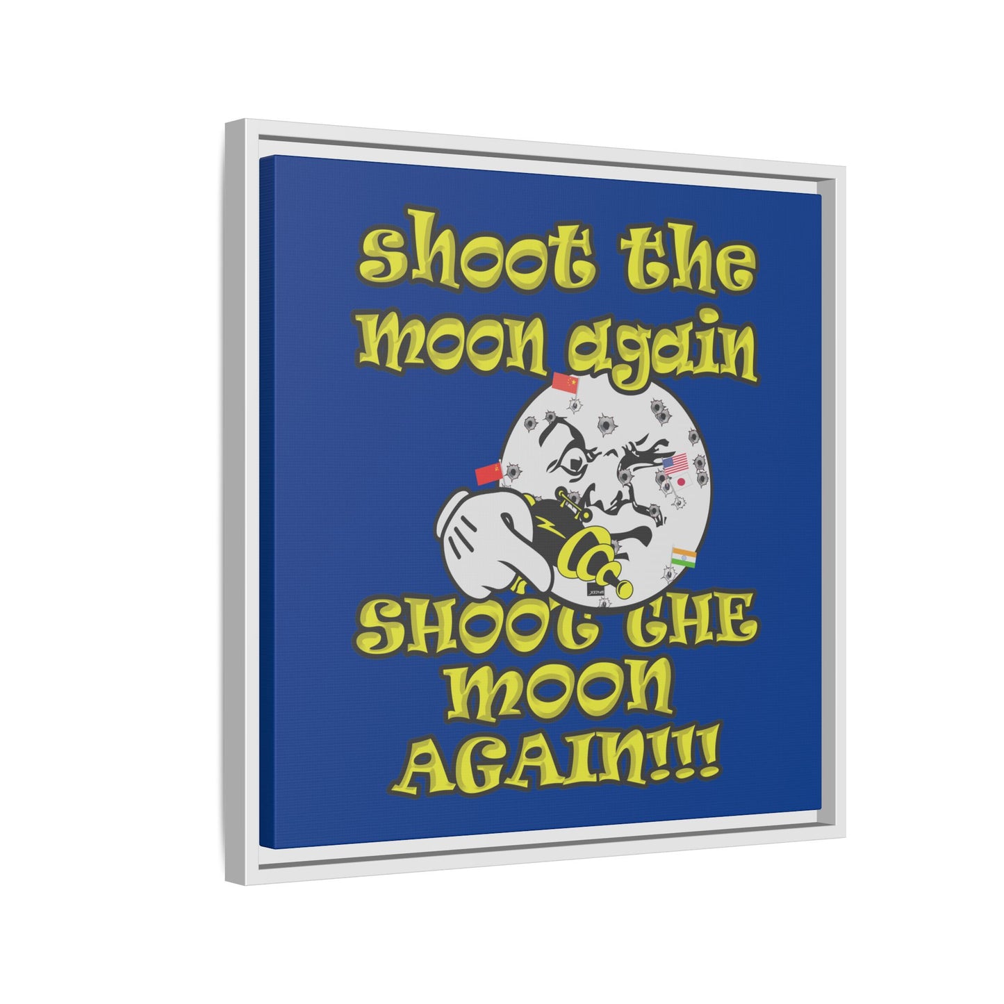 shoot the moon again - framed canvas art (dark blue)