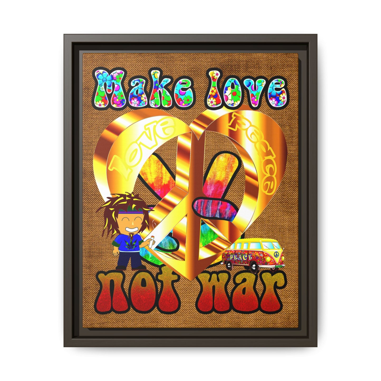 love peace - framed canvas art (brown papyrus)