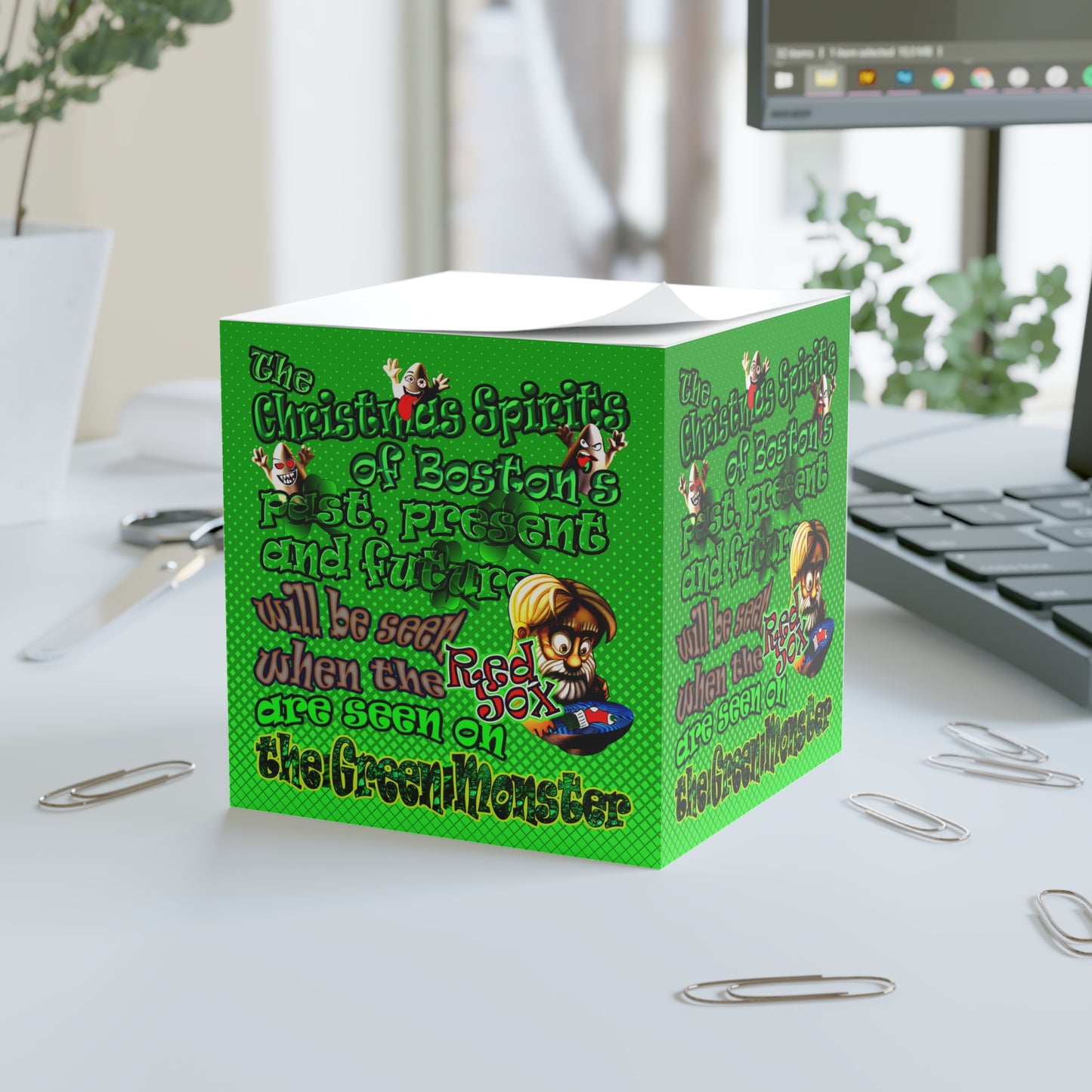 christmas spirits of boston - note cube (logo green)