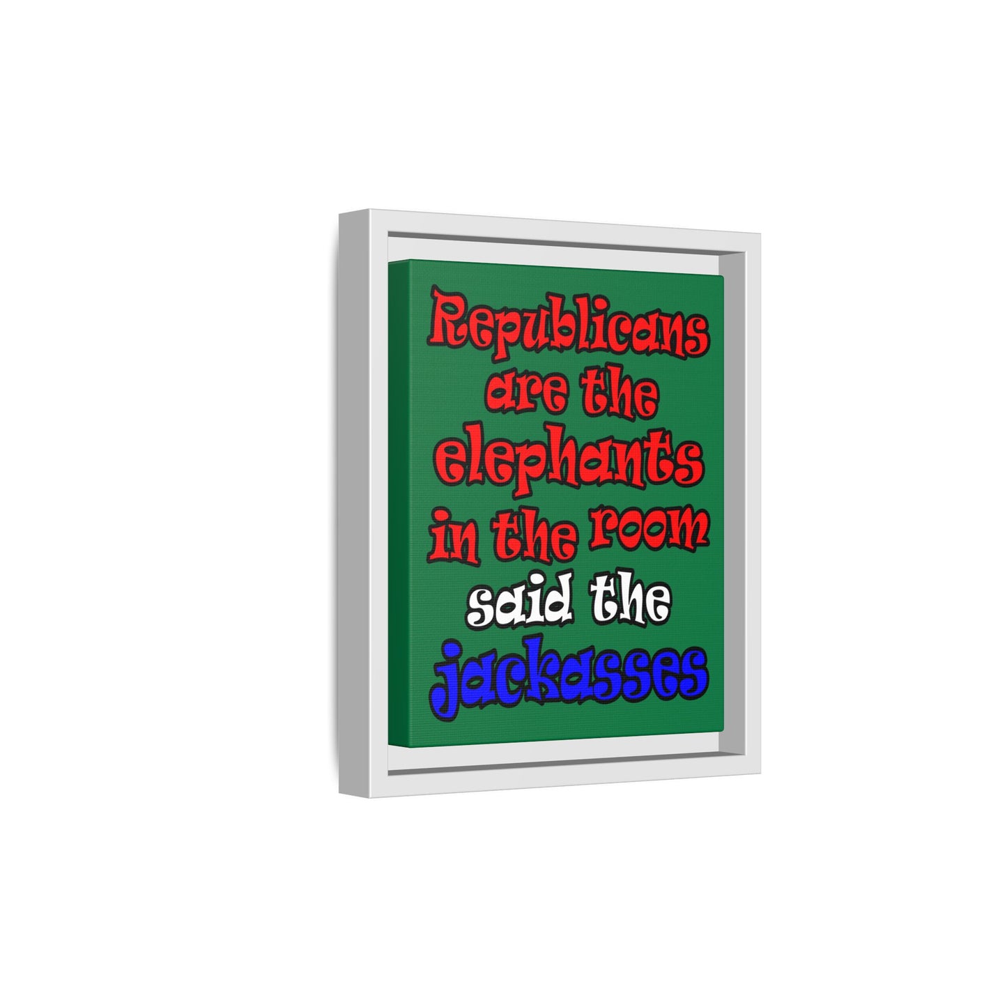 donkeys and elephants - framed canvas art (dark green)