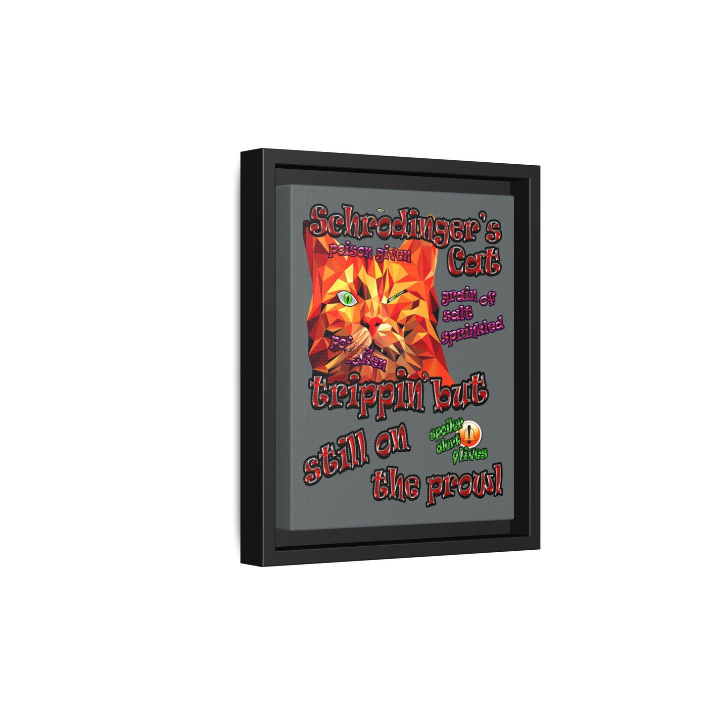schrodinger's cat - framed canvas art (dark grey)