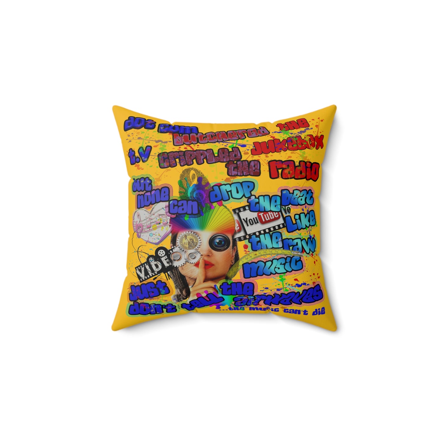 drop the beat - Faux Suede Square Pillow - (yellow)