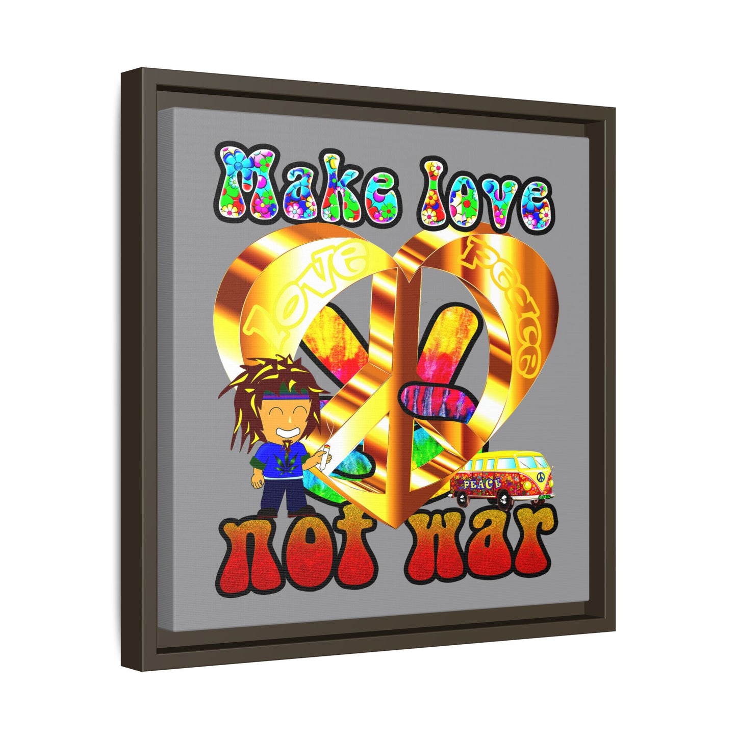 love peace - framed canvas art (grey)