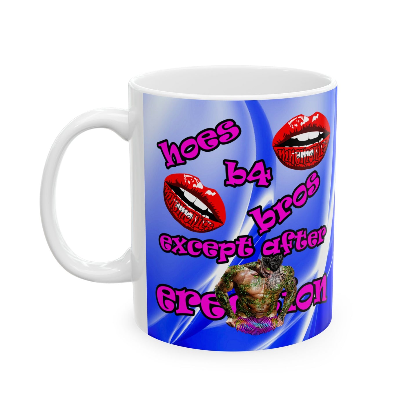 hoes b4 bros - White Mug (blue-white wave)