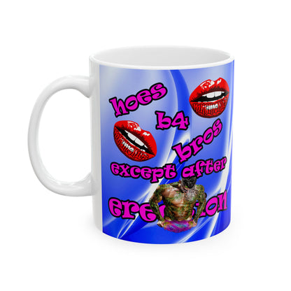 hoes b4 bros - White Mug (blue-white wave)