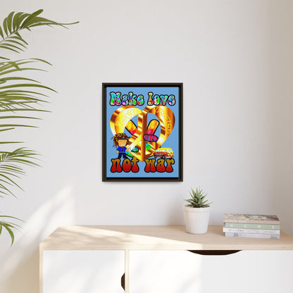 love peace - framed canvas art (light blue)