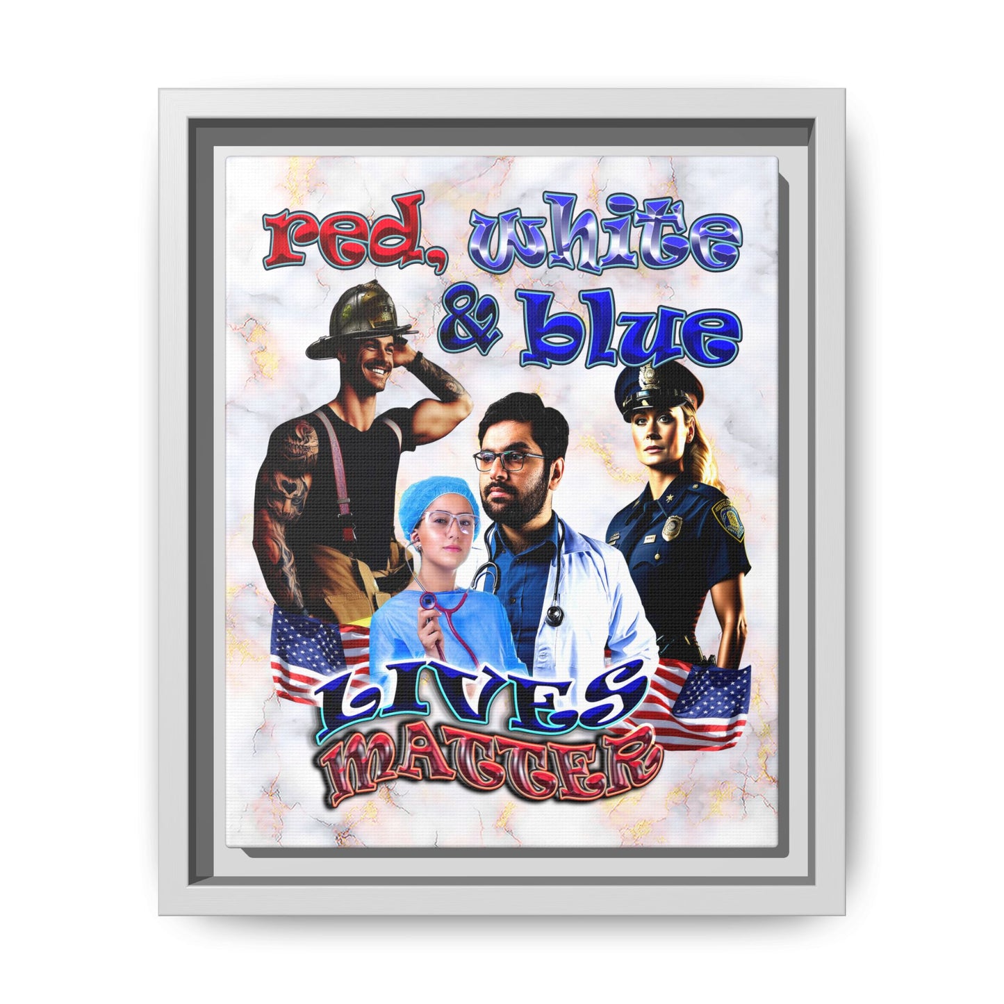 rw&b lives matter - framed canvas art (white marble)