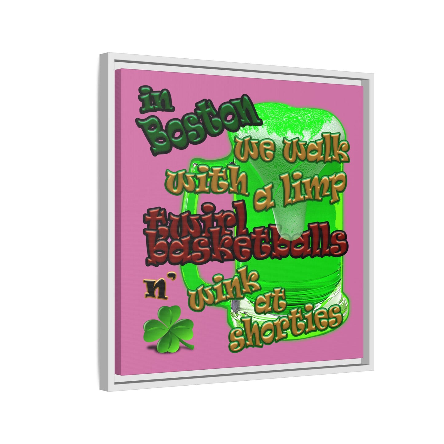 celtics logo - framed canvas art (light pink)