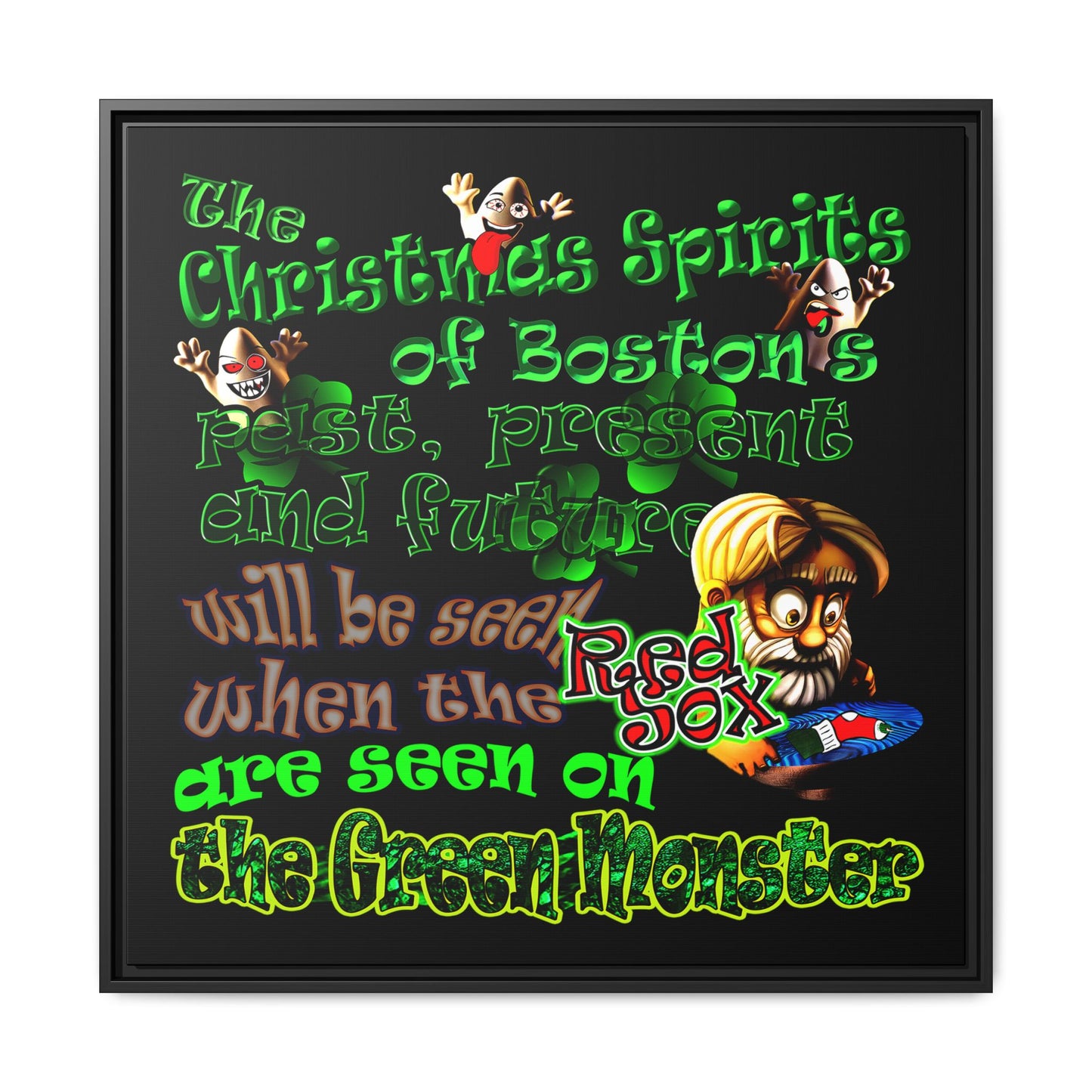 christmas spirits of boston - framed canvas art (black)