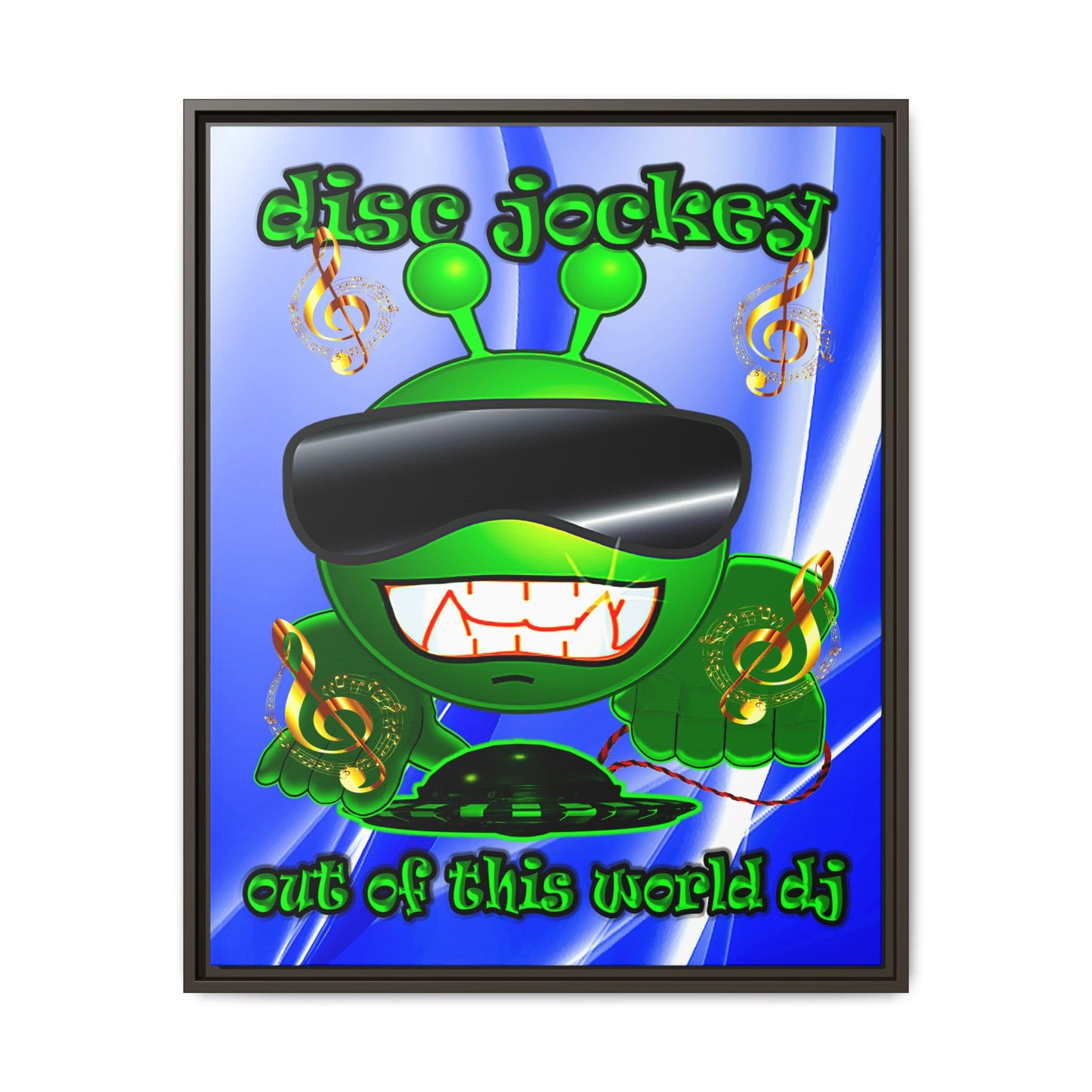 disc jockey - framed canvas art (blue-white wave)