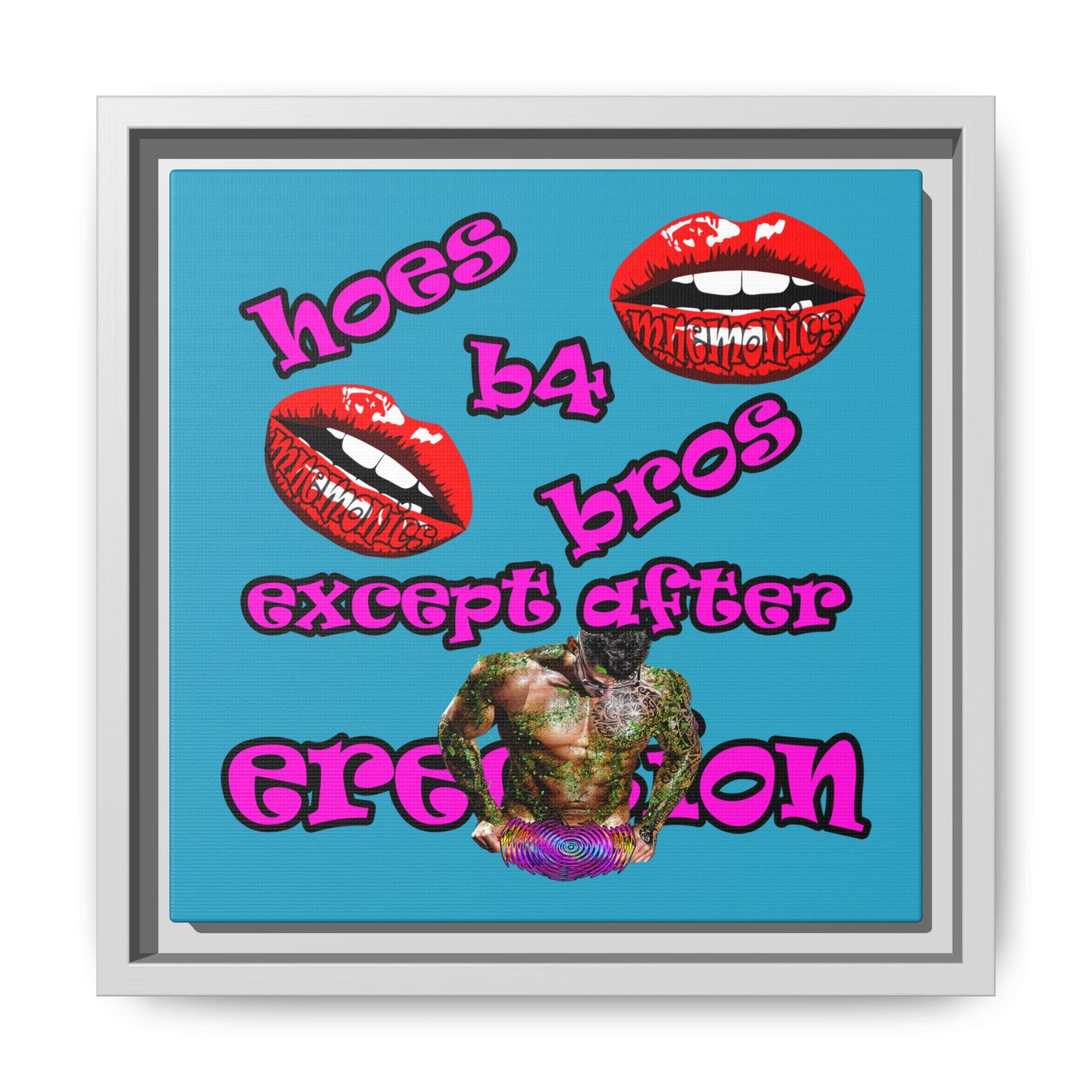 hoes b4 bros - framed canvas art (turquoise)