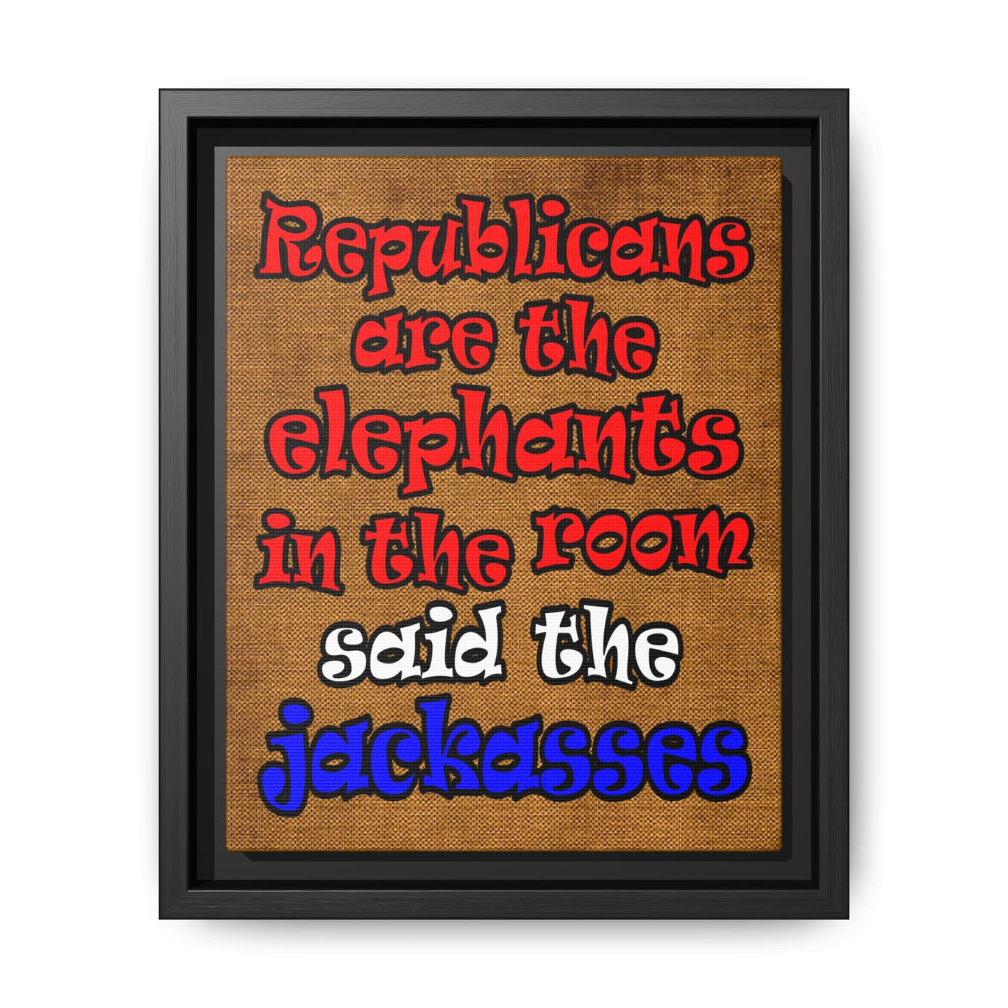 donkeys and elephants - framed canvas art (brown papyrus)